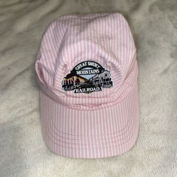 Vtg PINK Great Smoky Mountains Railway Railroad Conductor Train Engineer Hat - Picture 1 of 10